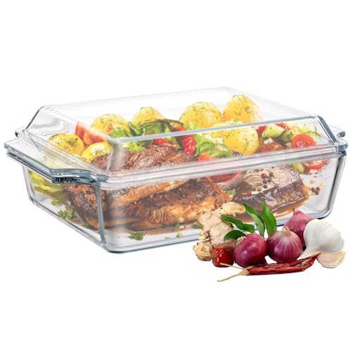 LDXDRU Glas Auflaufform mit Deckel 1.5 L Glasbräter 26,4x18x8,7cm Auflaufform aus hitzebeständigem Glas und Griffe für Lasagne, Gemüseeintopf, zum Braten im Backofen LDXDRU Glas Auflaufform mit Deckel 1.5 L Glasbräter 26,4x18x8,7cm Auflaufform aus hitzebeständigem Glas und Griffe für Lasagne, Gemüseeintopf, zum Braten im Backofen