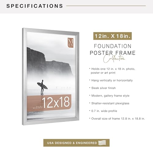 Image of MCS Foundation 12x18 Poster Frame Traditional Silver, Vertical & Horizontal Wall Hanging Large Picture Frame for Photos, Posters & Art Prints (1-Pack)