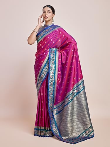 Image of Monjolika Fashion Women's Banarasi Silk Saree in Satin and traditional golden zari work comes with Unstitched Blouse Piece