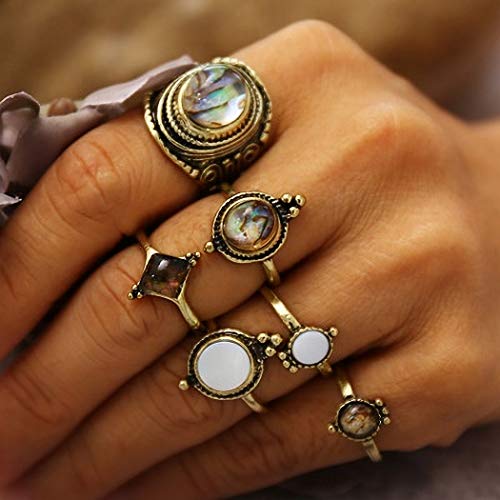 Haloty Boho Crystal Joint Knuckle Rings Gold Gemstone Opal Midi Rings Set Stackable Finger Rings Jewelry for Women and Girls (6PCS)