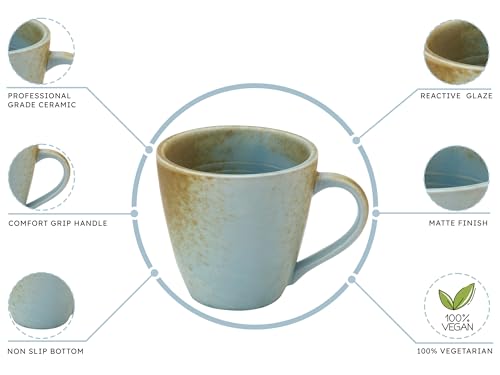 Image of Bodhi House Handmade Reactive Glaze Ceramic Coffee Mug Set of 4 Pieces (350 Ml), Stoneware Tea Cup, Microwave Safe Large Milk Mug, Ideal for Daily use, Casual Gatherings and Gifting, Turquoise-Copper