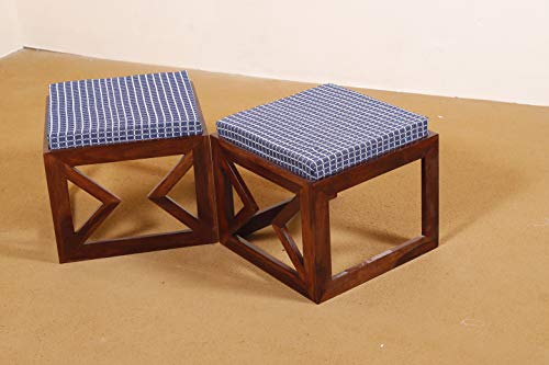 Image of Jangid Handicraft Solid Sheesham Wood Coffee Table with 2 Stool | Rectangle Sofa Centre Table with Stool | Tea Center Table with 2 Stools for Living Room | Patio Teapoy Table with Two Puffy | Mahogany
