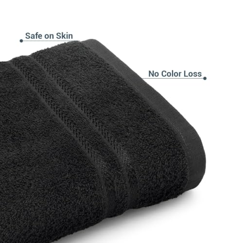 Image of 100% Cotton Terry Ultrasoft and Quick Absorbent 380 GSM Solid 6 pcs. Quick Dry Bath Towel Set for Bathroom or Gifting Towel Set (Black)