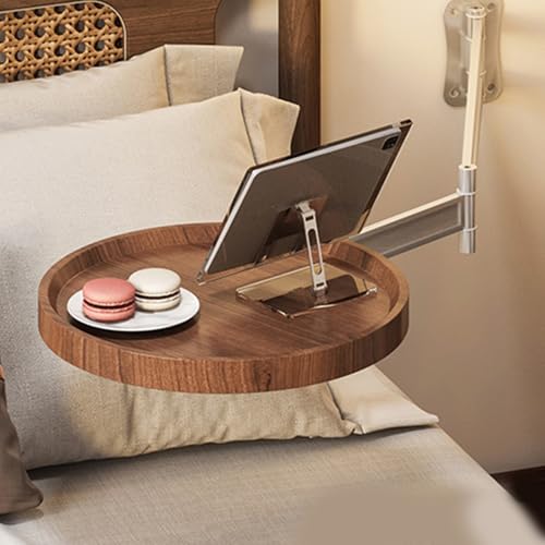 Down Sofa Floating Table Extender Shelf, Folding Table Mounted Small Round Tray,Fold Down Wall Desk - Flip-Out Design Nightstand,Wall-Mount Folding Flip Down Round Table (brown)