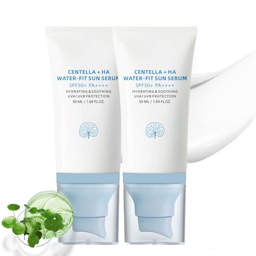2PCS Madagascar Centella Sunscreen SPF 50 PA++++, Centella Serum Suncream, Centella Moisturiser for Face, Broad Spectrum UV Protection, Smoothing Water-Fit Sun Lotion, Vegan Korean Sunscreen, 50ml × 2