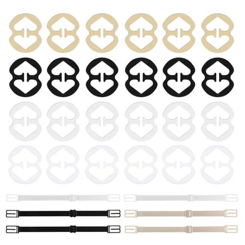 30 Pcs Set Anti-Slip Bra Straps Holder, 24Pcs Bra Clips and 6 Pcs Adjustable Non Slip Bra Straps for Full Cup Size