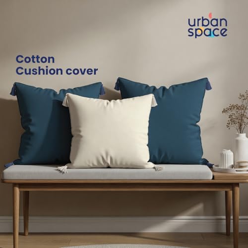 Image of Urban Space Decorative Cotton Cushion Cover Set of 3, 16 Inch X 16 Inch Cushion Covers for Sofa, Bedroom, Living Room (Sailor Stripe Dark Teal & Fence Grey, Set of 3)