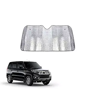 Car Windshield Silver Parking Foldable Sunshade for Heat Protection Useful on Front and Rear Windshield Glass Suitable for Mahindra Bolero Neo