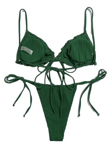 Lilosy Sexy Ribbed Padded String Thong Brazilian Bikini Swimsuit Set for Women Side Tie Knotted Bathing Suit 2 Piece2