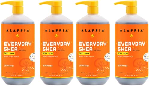 Image of Alaffia Body Wash, Everyday Shea, Unscented 4-Pack - Gentle Skin Cleanser, Shower Gel for Normal to Very Dry Skin, 32 Oz Ea