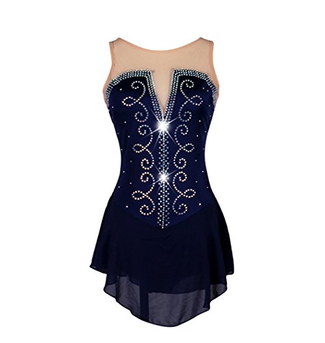 NAKOKOU Women's Navy Blue Figure Skating Dresses(Navy Blue,XL)