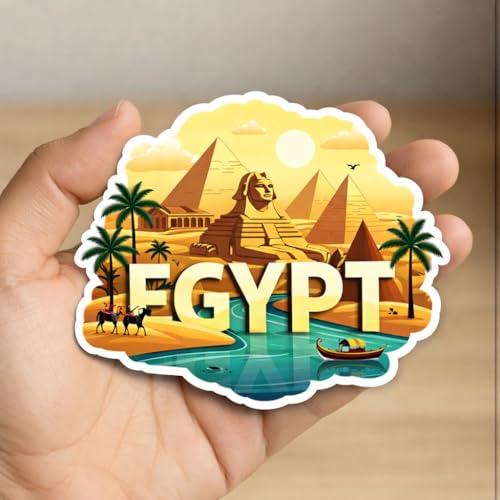 Image of Naxon Egypt Country Pyramids Theme Souvenir Wooden Fridge Magnet | Pyramid, Sphinx & Ancient Egypt Design 3x3 Inch Refrigerator Magnet for Kitchen & Home Decor | Travel Gift from Egypt | Pack of 1