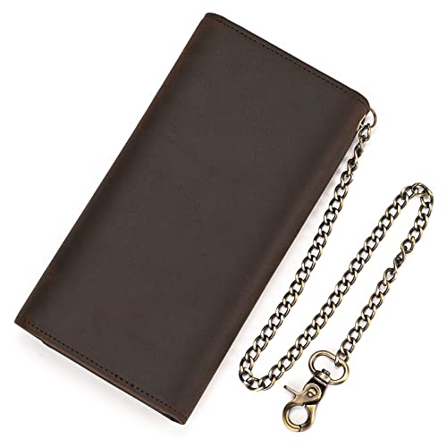 LUUFAN Men's Genuine Leather Long Wallet Chain Wallet Card holder Wallet with Coin Pocket (Chain wallet 5 - Dark Brown)