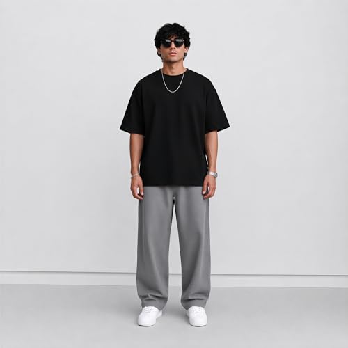 Image of PeaceOut Oversized T Shirt for Men | 240 GSM Heavyweight Cotton T Shirt | Drop Shoulder Oversized Tshirt for Men | Baggy Loose Fit Streetwear Round Neck Half Sleeve Casual Wear