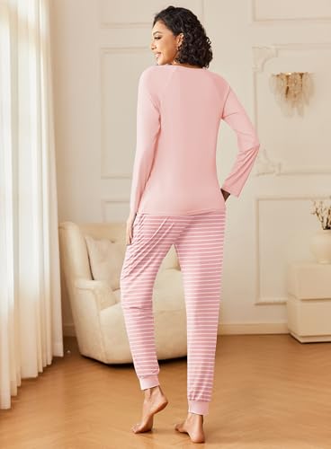 Ekouaer 2 Pack Womens Pajamas Set Long Sleeve Sleepwear Top and Jogger Pants Lounge Sets Cozy Pjs Loungewear S-XXL2
