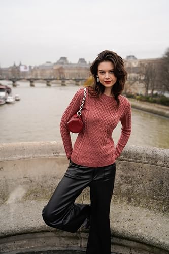 Image of v28 Women Crew Neck Knit Stretchable Elasticity Long Sleeve Sweater Jumper Pullover