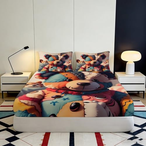 Drap-housse anti-glisse poupée patchwork avec bonnet profond de 25cm