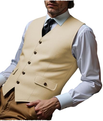 Linen Mens Suit Vest Business Casual Beach Slim Fit Wedding Waistcoat Linen Vest Summer Groomsmen