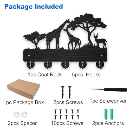 MAYJOYDIY-Africa-Giraffe-Coat-Rack-Wall-Mount-Wood-Key-Holder-for-Wall-11879inch-Giraffe-Family-Deer-Decorative-Wall-Hooks-5-Alloy-Hooks-Animal-Tree-Black-Wall-Hanger-for-Gifts-Entryway-Room-Home MAYJOYDIY Africa Giraffe Coat Rack Wall Mount Wood Key Holder for Wall 11879inch Giraffe Family Deer Decorative Wall Hooks 5 Alloy Hooks Animal Tree Black Wall Hanger for Gifts Entryway Room Home