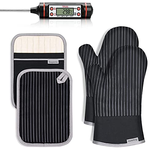 Lot de 4 maniques en silicone antidérapant résistant aux températures élevées - Convient pour la cuisine, la pâtisserie, le barbecue, l'isolation du four (noir et gris) Cover