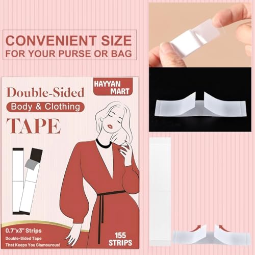 155 Strips Double-Sided Clothing Tape, Strong Body Tape for Women, Skin & Fabric Friendly, Heavy Duty, Invisible, Pre-Cut Strips, No Residue, Gentle for Sensitive Skin, All-Day Hold3