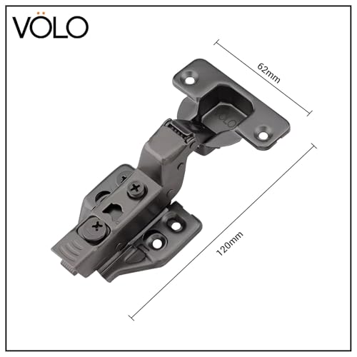 Image of VOLO Cabinet Hinges, Set of 1 (2 Pieces) for Furniture, Wardrobes, Doors, and Storage Units | (3D (Black) Soft Close (Mild Steel), 15 Crank | Inset)
