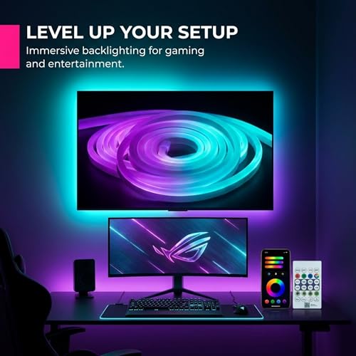 Image of 5M Smart RGB Neon LED Strip Light - App & Remote Control, Music Sync Rope Light with 16M Colors, RGB IC LED Strip for Room, Gaming Setup, TV Backlight, Party & Home Decor