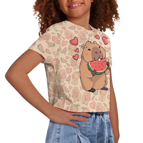 Image of Girls Crop Tees Crew Neck Casual Short Sleeve T Shirts Kids Loose Soft Comfortable Tees Blouses Shirt for Little Girl