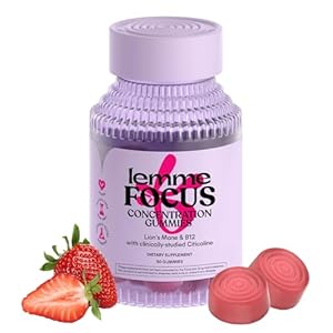 Lemme Focus Concentration & Brain Health Gummies with Cognizin Citicoline, Lion’s Mane Mushroom, Vitamin B12 to Support Focus + Concentration – Gluten Free, Caffeine Free, Strawberry (50 Count)