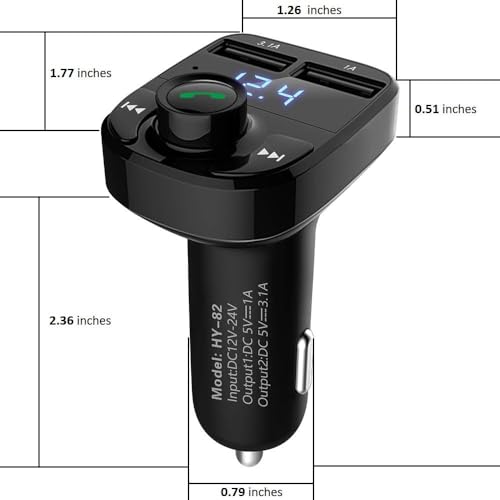 Image of Car Charger, Bluetooth FM Transmitter & Music Adapter, 4.1A Dual USB Port Charger Compatible with Apple iPhone, Samsung Galaxy, XIAOMI, Huawei etc