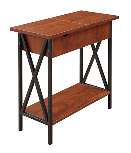 Convenience Concepts Tucson Flip Top End Table With Charging Station And Shelf, Electric, Cherry/Black #TOP2