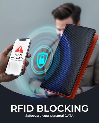 Image of Alldaily Bifold Slim Long Wallet for Men RFID-Blocking Thin Card Holder with ID Window, Faux Leather (Black&Orange)