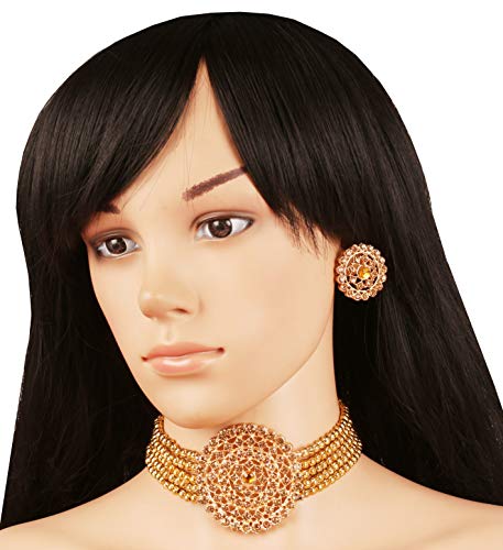 Touchstone New Indian Bollywood Traditional Glittering Rhinestone Gold Strands Grand Designer Jewelry Choker Necklace Set In Gold Tone For Women. #TOP5