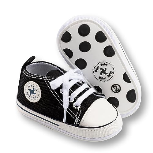 Image of Baby Boys Girls Star High Top Sneaker Soft Anti-Slip Sole Newborn Infant First Walkers Canvas Denim Shoes
