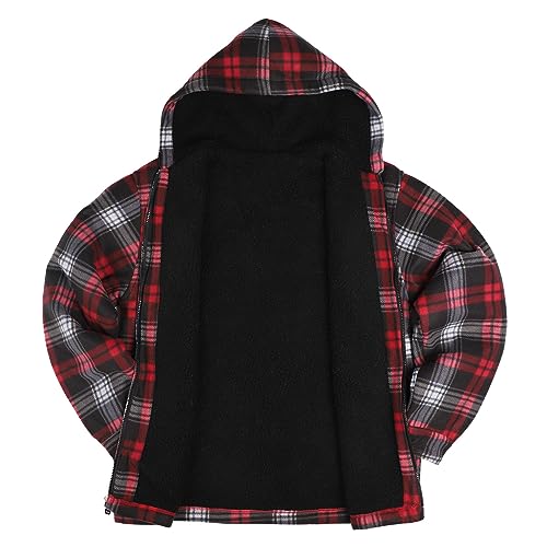 Image of TanBridge Men's Cotton Plaid Shirts Jacket Full Zip Fleece Flannel Sherpa Lined Hoodies Heavyweight Hoodies Jacket for Men