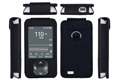 SNK Dexcom G7 / G6 Receiver Fitted Leather Case W/Screen Protector & Lanyard (Black)