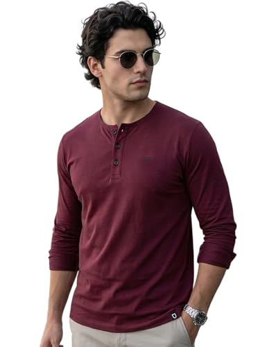 Image of Urbano Fashion Men's Solid Henley Neck Slim Fit Full Sleeve Cotton T-Shirt