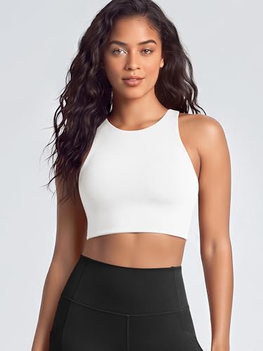 Image of ODODOS Racerback Tank Bra for Women High Neck Non Padded Medium Support Sports Bra Workout Yoga Crop Tops