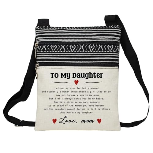 To Daughter Messenger Bag Small Ethnic Pattern Printed Adjustable Strap Crossbody Zipper Bag Inspired Slogan Phone Bag Wallet Cute Shoulder Handbag Present for Daughters