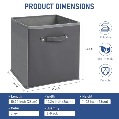 MOVECOM 6-Pack 11 Inch Collapsible Fabric Storage Cubes – Open-Top Non-Woven Organizer Bins with Faux Leather Handles – Durable Home Storage for Shelves & Closets, Ideal for Clothes, Toys, - Image 6