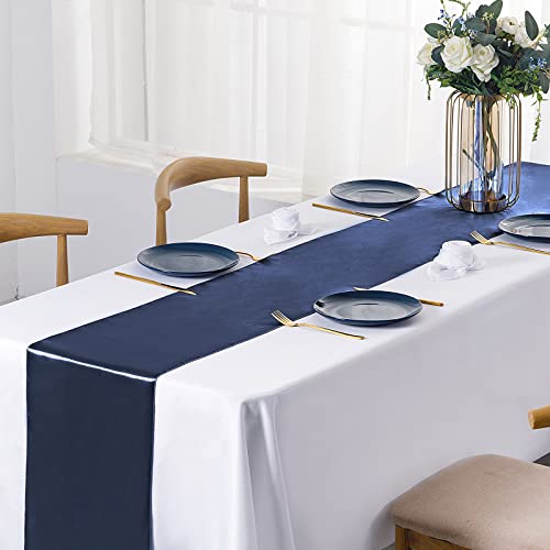 SiinvdaBZX 12 Pcs Satin Table Runner 12 x 108 inches Long, Navy Blue Bright Smooth Satin Wedding Table Runner Decorations for Birthday Parties, Buffet, Banquets, Graduations, Engagements by SiinvdaBZX - Image 2