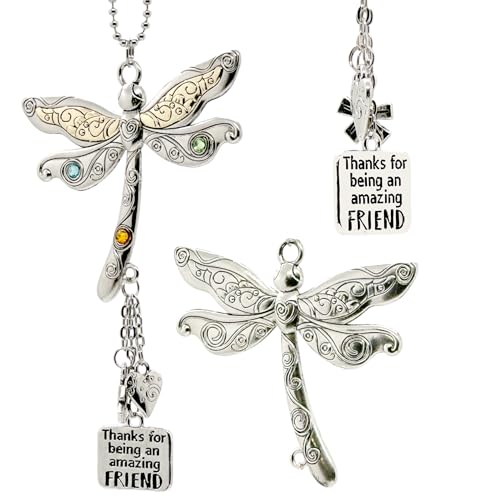 Thanks for Being an Amazing Friend Dragonfly Charm Hanging Car Charms for Women, Christmas Ornaments for Women Friendship Gift Friend Car Ornament Rearview Mirror Decorations