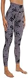 Persit Sport Leggings Damen, Sporthose Tights Sportleggins Yogahose für Damen Grau Blume - 36 / S