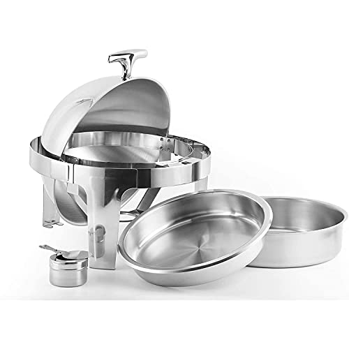 hyywmgx Chafing Dish mit sichtbarem Fenster, Edelstahl Roll-Top Round Chafer Buffetwärmer-Set mit Speisenschale… – Bild 7