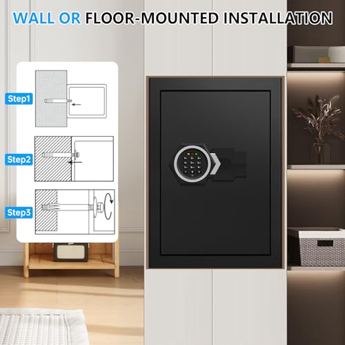 3.3 Cuft Large Home Safes Water and Fireproof, Fire proof Safes for Home Use, Anti-Theft Security Safe Box With Digital Keypad & Removable Shelf and Led Light, Money Safes for Documents Valuables thumbnail 7