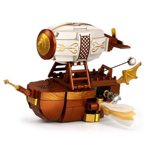 Image of Yashoni Airship Building Blocks Set - 185 Pcs Steampunk 2-in-1 Model Kit | Pull String Propeller Action, STEM Construction Toy for Kids 6+ Boys & Girls | Educational 3D Building Kit, Gift