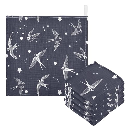 Image of vvfelixl Swallow Bird Baby Burp Cloths Baby Muslin Washcloths for Boys Girls Cotton Baby Face Towel for Newborn Infants Soft and Absorbent 11.8 X 11.8 in, 5 Pack