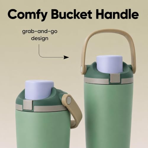 Image of HomeCloud 900ML Stainless Steel Water Bottle - Double-Wall Vacuum Insulated, Leakproof Straw Lid, BPA-Free Reusable Travel Flask with Two-Way Spout for Gym, Office & Outdoor Use (Green Grey)