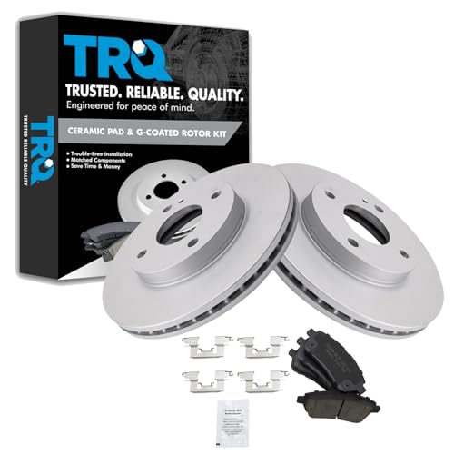 TRQ Front Brake Pad and Rotor Set Ceramic G Coated Vented Rotors Compatible with 2011-2019 Ford Fiesta