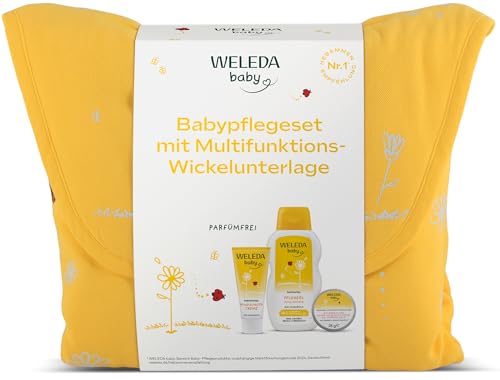 WELEDA Bio Baby Geschenk Set - Babypflege Naturkosmetik Geschenk Wickeltasche mit Windel Wundschutzcreme, Pflegeöl & Zauberbalsam. Optimales Pflegeset zur täglichen Pflege von Babys & Kleinkindern